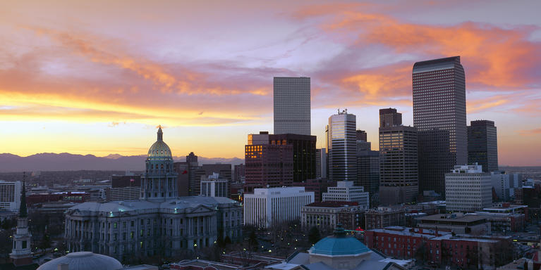 Downtown Denver, CO at sunset