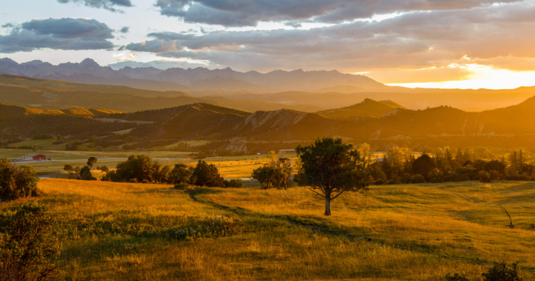 View of colorado mountains with sunset in san juan Colorado
