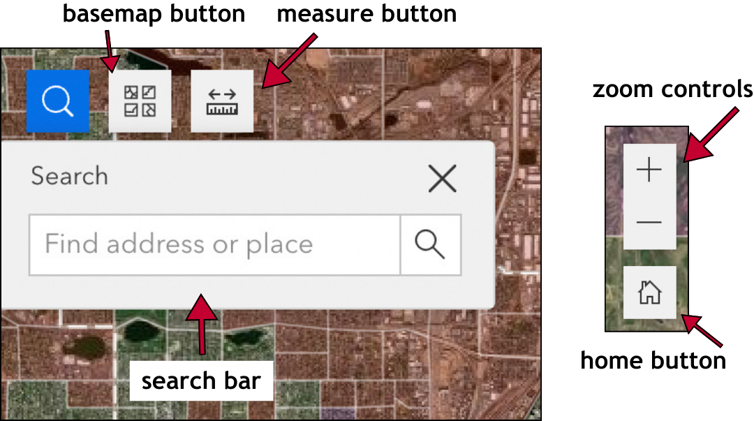 The various control buttons for the Environmental Justice Report Tool.