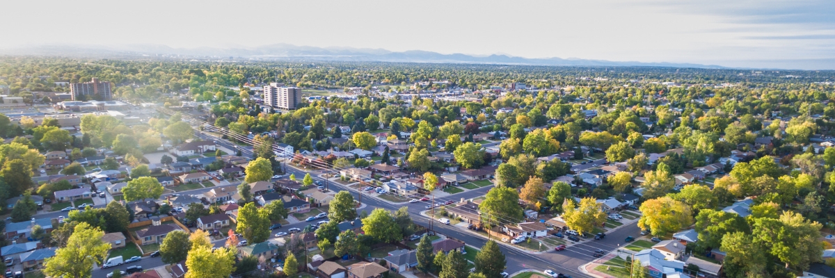 Aerial shot of a residential neighborhood in Colorado