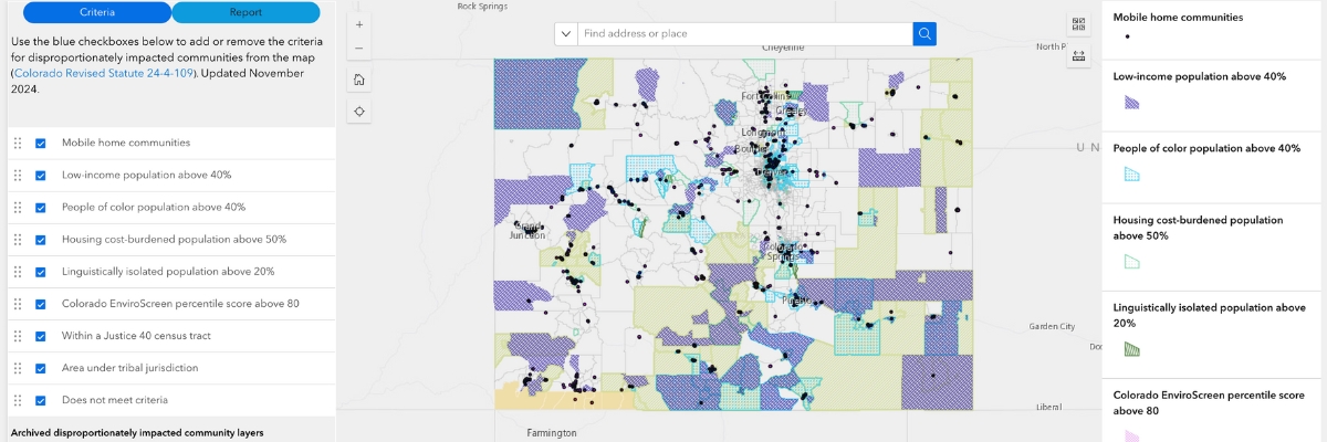 Screenshot of CDPHE disproportionately impacted communities mapping tool