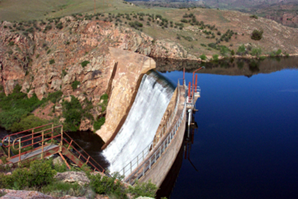 Halligan dam overflowing in Fort Collins Colorado.