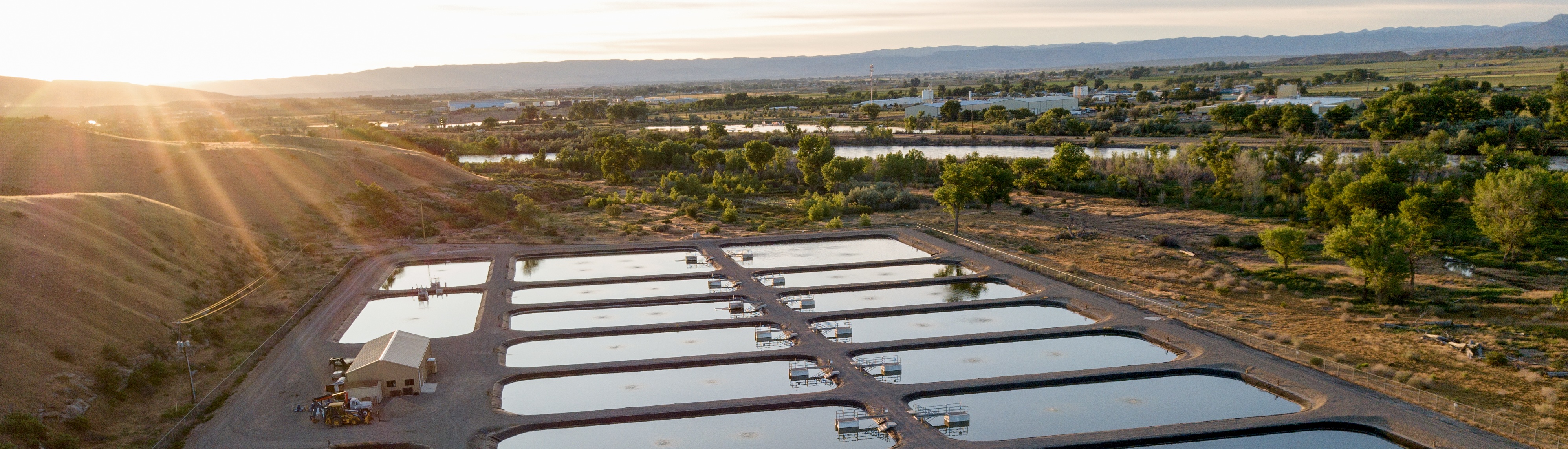 Wastewater treatment plant with Colorado front range in the background