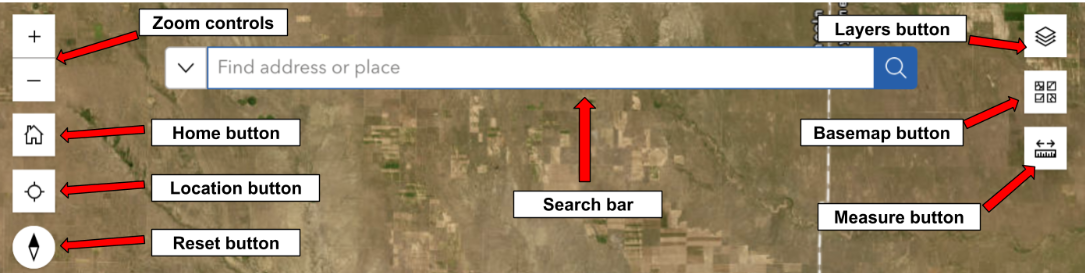 The various control buttons for the Environmental Justice Report Tool.