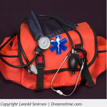 Paramedic's bag and blood pressure cuff