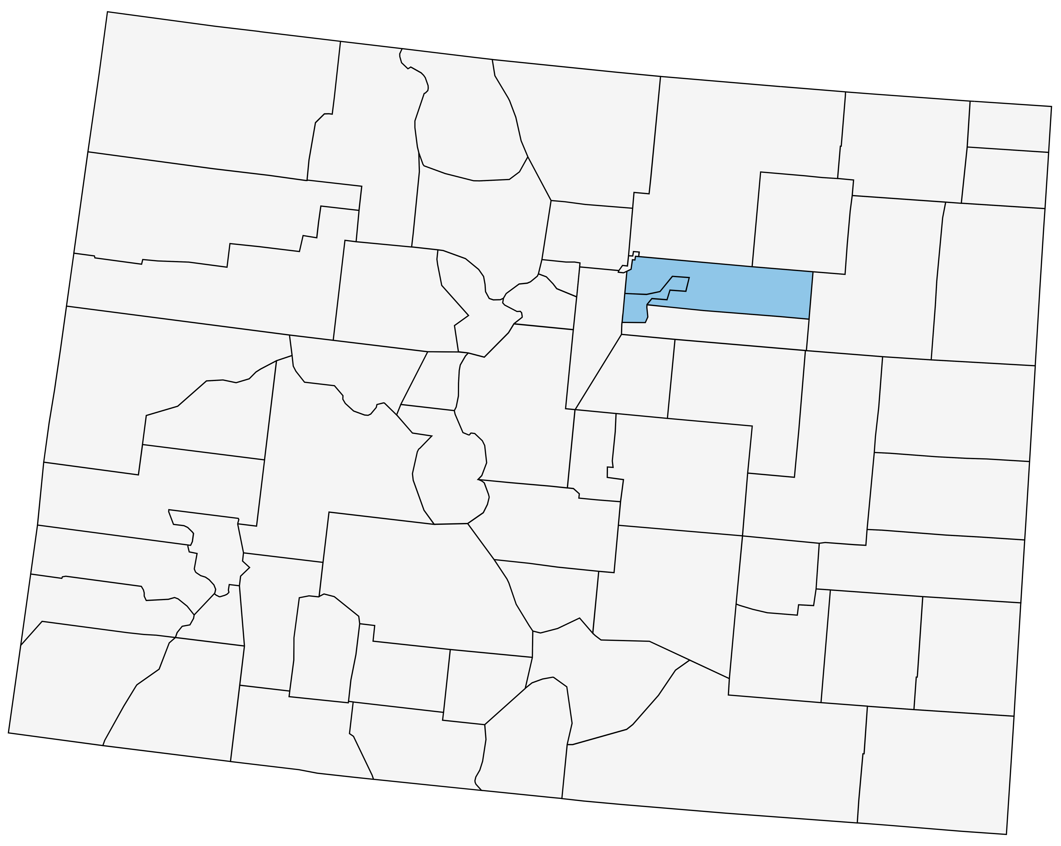 Colorado map of counties with Adams and Denver highlighted