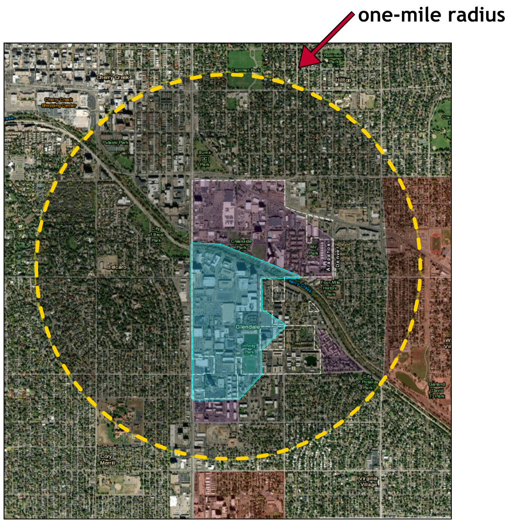 A one-mile radius aerial map in the Environmental Justice Report Tool.
