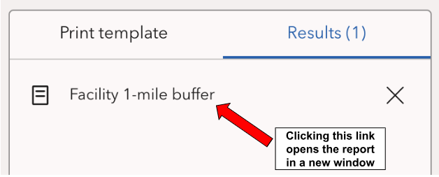 The link to the one-mile buffer map that appears once a point has been located.