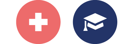 pink healthcare icon and blue education icon