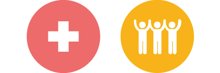pink healthcare Icon and yellow Social/Community Icon
