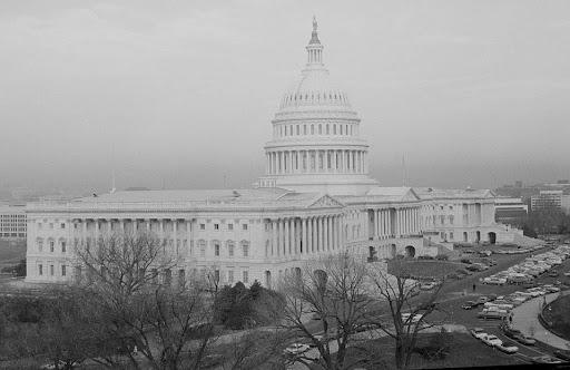 Black and white image of Capital hill.