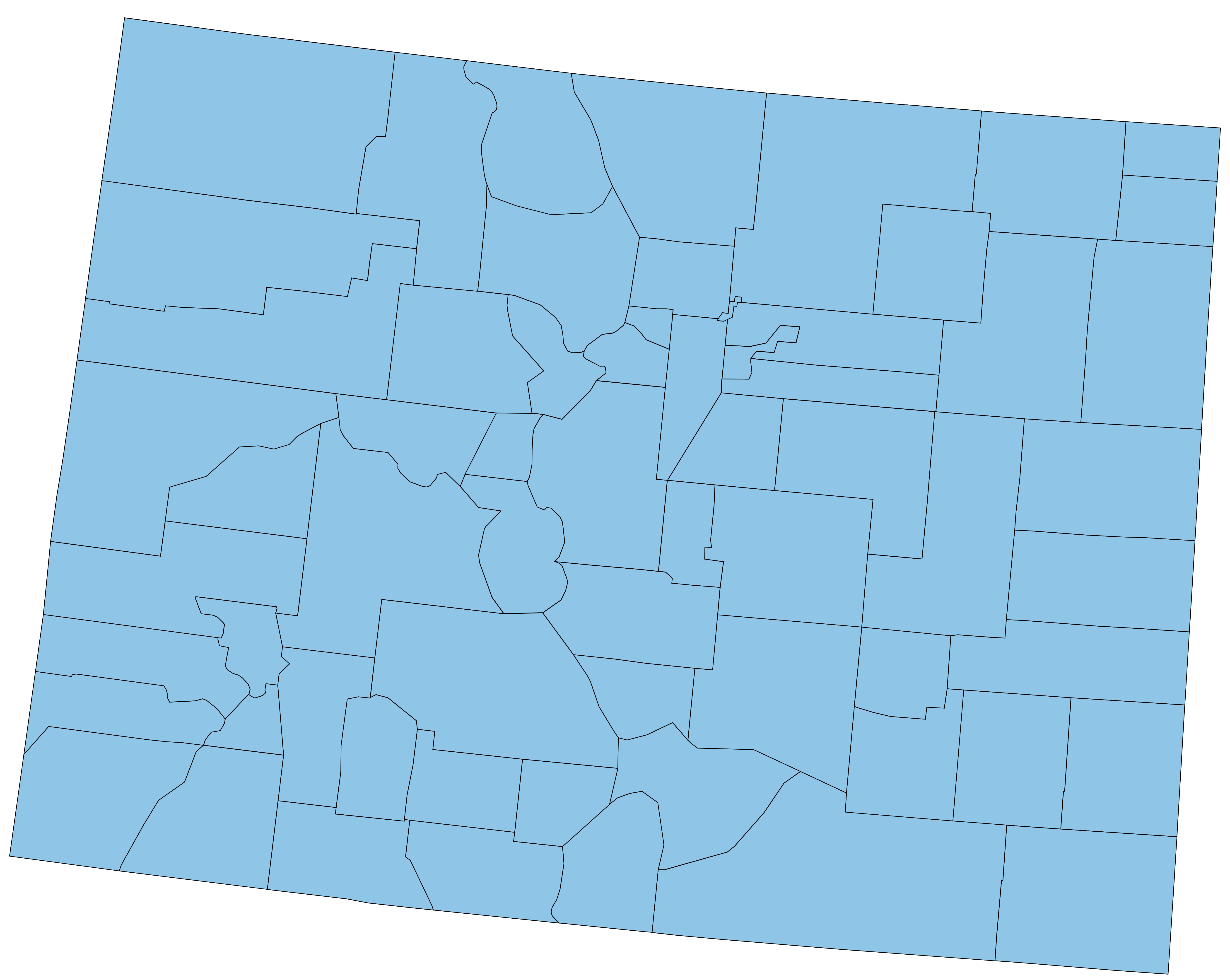 Map of Colorado counties, all counties are highlighted