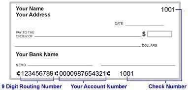 Check showing routing and account numbers