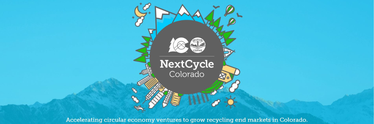 NextCycle logo on blue background with mountains