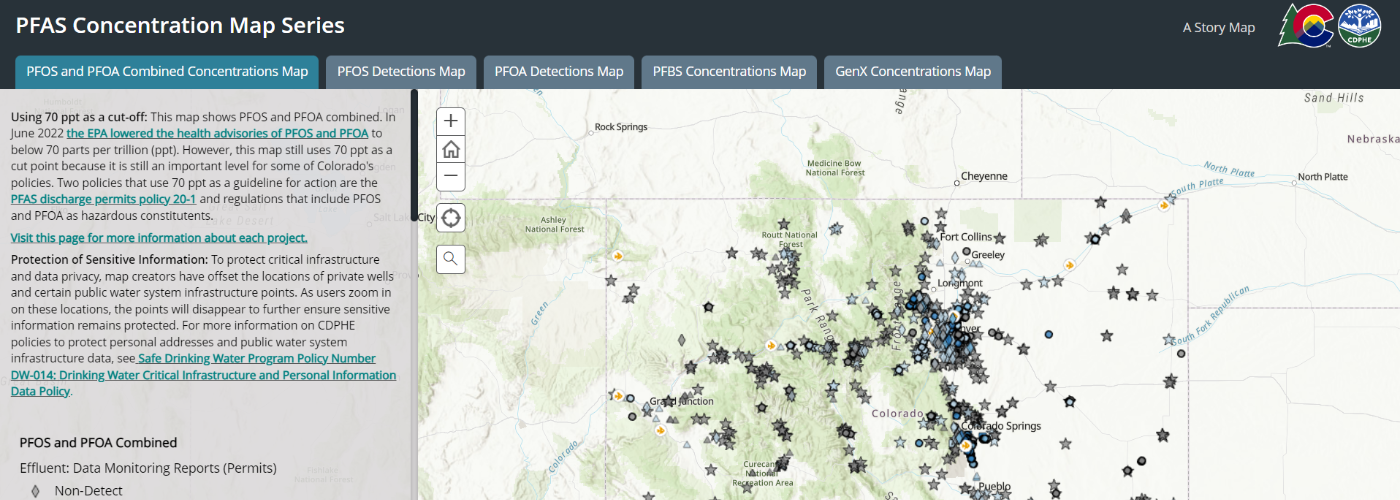 Interface of the Colorado PFAS Concentrations Map