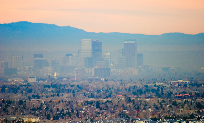 Brown cloud of pollution over the city of Denver, Colorado