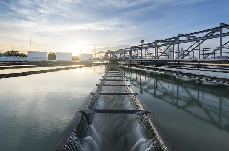 wastewater treatment plant with sunrise