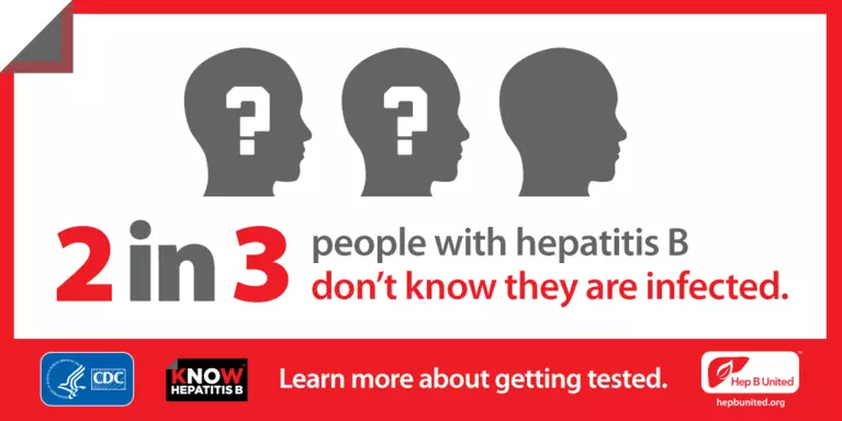cdc banner stating that 2 in 3 people with hepB don't know they're infected